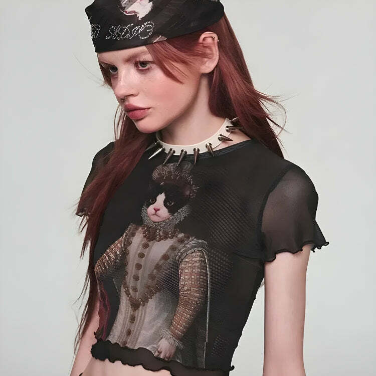 Princess Cat Crop Top - Y2K Fashion, Cute Tops, Coquette Aesthetic