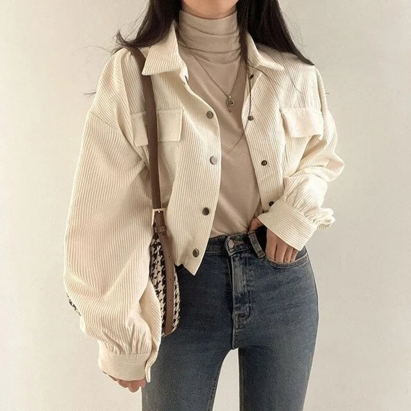 Puff Sleeve Corduroy Crop Top - Y2K Fashion, Grunge Aesthetic, Cute Tops