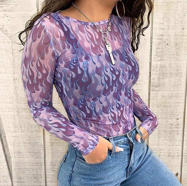 Purple Flames Top - Y2K Fashion, Grunge Aesthetic, Cute Tops & More