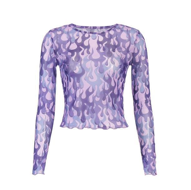 Purple Flames Top - Y2K Fashion, Grunge Aesthetic, Cute Tops & More