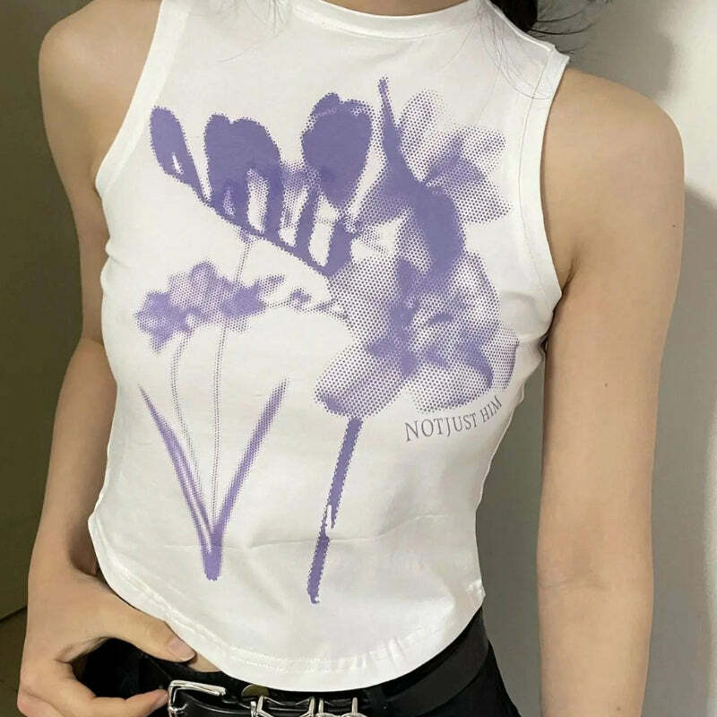 Purple Flowers Tank Top - Y2K Fashion Cute Top for Coquette Aesthetic