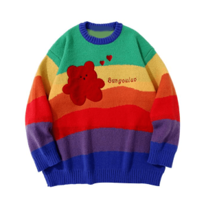 Rainbow Bear Sweater - Y2K Aesthetic Cute Top for Grunge & Coquette Styles