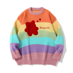 Rainbow Bear Sweater - Y2K Aesthetic Cute Top for Grunge & Coquette Styles