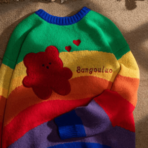 Rainbow Bear Sweater - Y2K Aesthetic Cute Top for Grunge & Coquette Styles