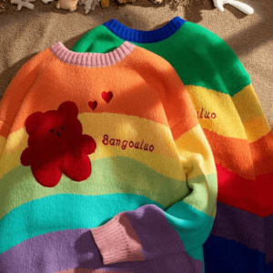 Rainbow Bear Sweater - Y2K Aesthetic Cute Top for Grunge & Coquette Styles