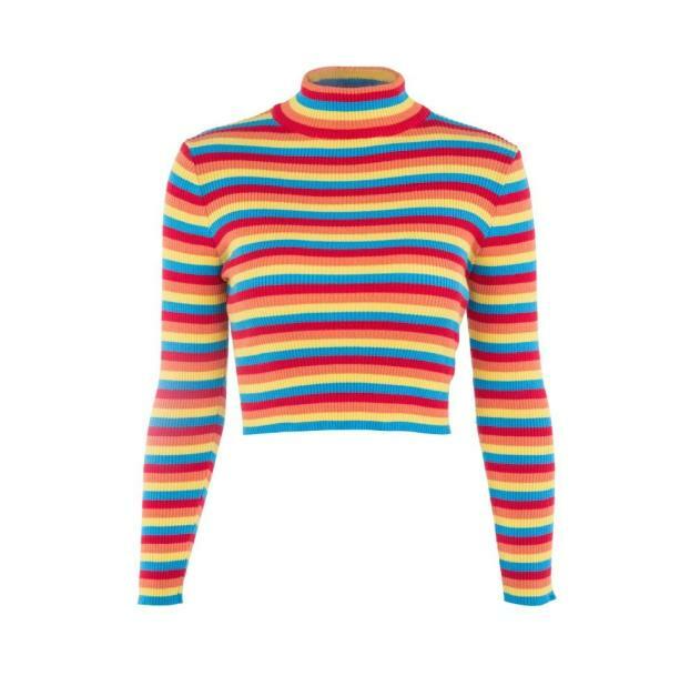 Rainbow Turtleneck Sweater - Y2K Fashion, Cute Tops, Grunge Aesthetic