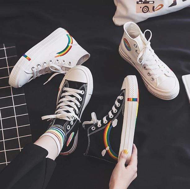 Rainbow Vibes Y2K Sneakers for Coquette & Grunge Aesthetic Outfits