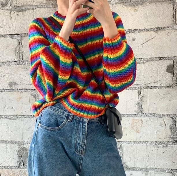 Rainbow Vibes Y2K Sweater - Cute Pastel Goth & Grunge Aesthetic Top