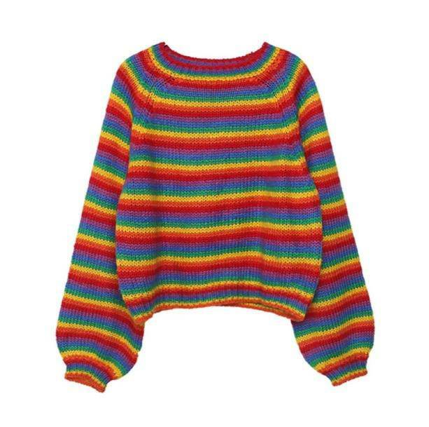 Rainbow Vibes Y2K Sweater - Cute Pastel Goth & Grunge Aesthetic Top