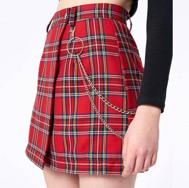 Red Checkered Cargo Skirt - Y2K Fashion, Grunge Aesthetic, Cute Tops