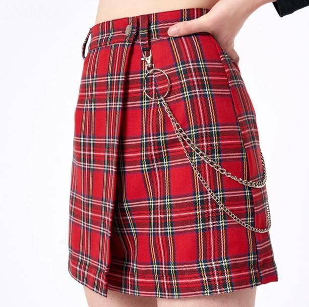 Red Checkered Cargo Skirt - Y2K Fashion, Grunge Aesthetic, Cute Tops