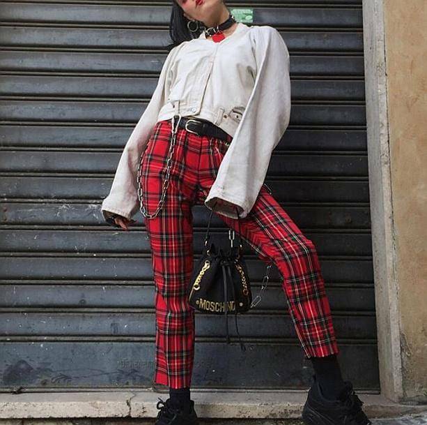 Red Checkered Y2K Pants - Grunge Aesthetic & Coquette Style Outfit