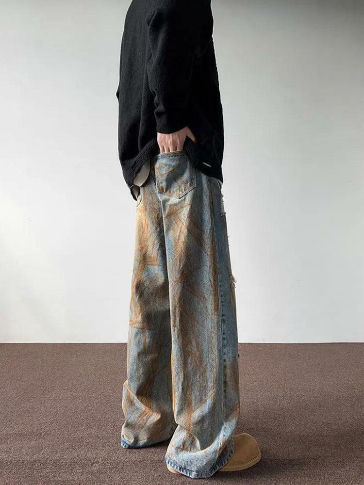 Rusty Pattern Wide Leg Denim Jeans - Y2K Grunge Aesthetic Fashion