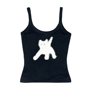 Sad Kitty Crop Top - Y2K Fashion, Grunge Aesthetic, Cute Tops