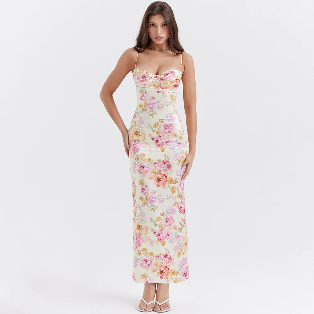 Satin Floral Y2K Maxi Dress - Coquette Aesthetic & Grunge Style