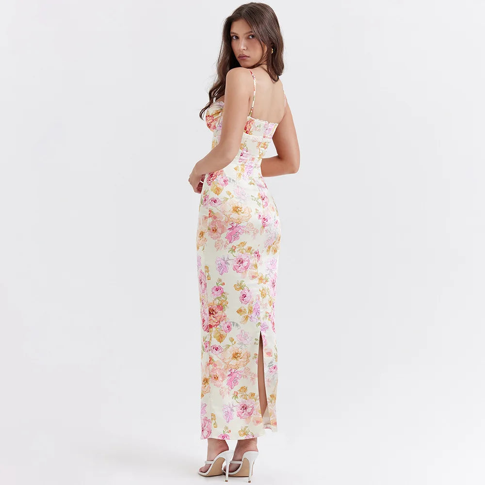 Satin Floral Y2K Maxi Dress - Coquette Aesthetic & Grunge Style