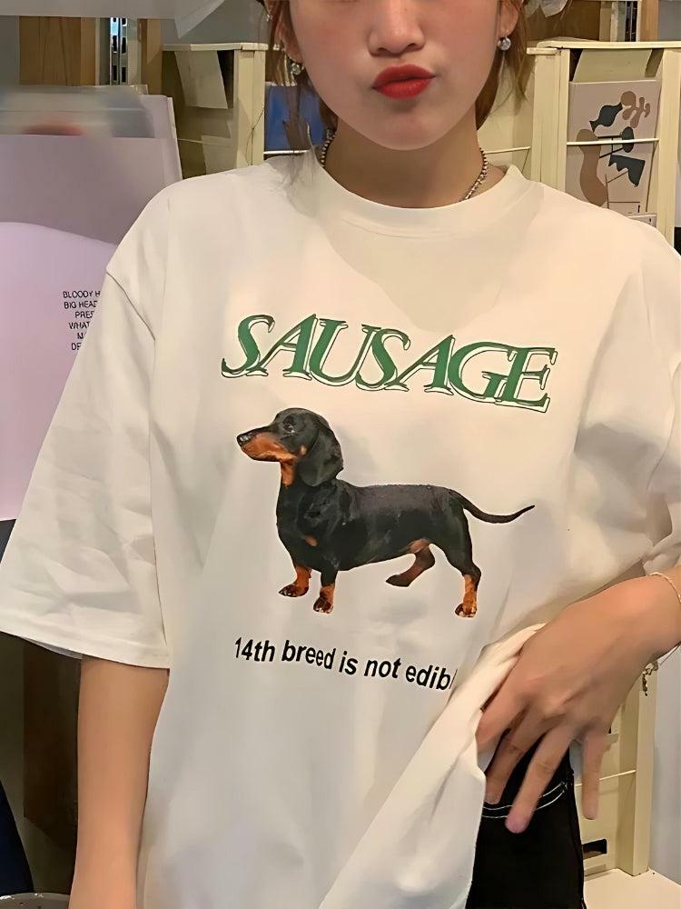 Sausage Dog Tee - Y2K Fashion Cute Top for Coquette & Grunge Aesthetic