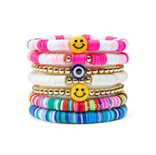 Set of 7 Y2K Aesthetic Bracelets - Coquette, Grunge, and Pastel Goth Styles