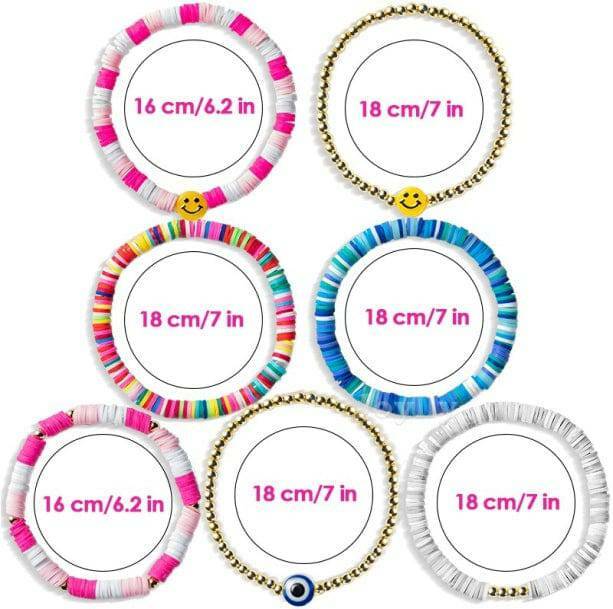 Set of 7 Y2K Aesthetic Bracelets - Coquette, Grunge, and Pastel Goth Styles