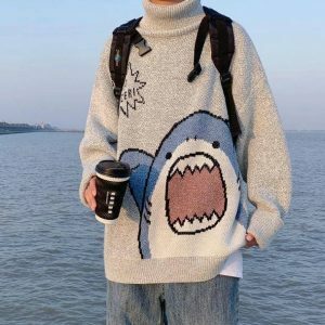 Shark Jaws Sweater: Y2K Fashion Meets Grunge Aesthetic & Cute Tops