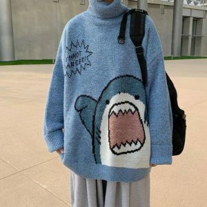 Shark Jaws Sweater: Y2K Fashion Meets Grunge Aesthetic & Cute Tops