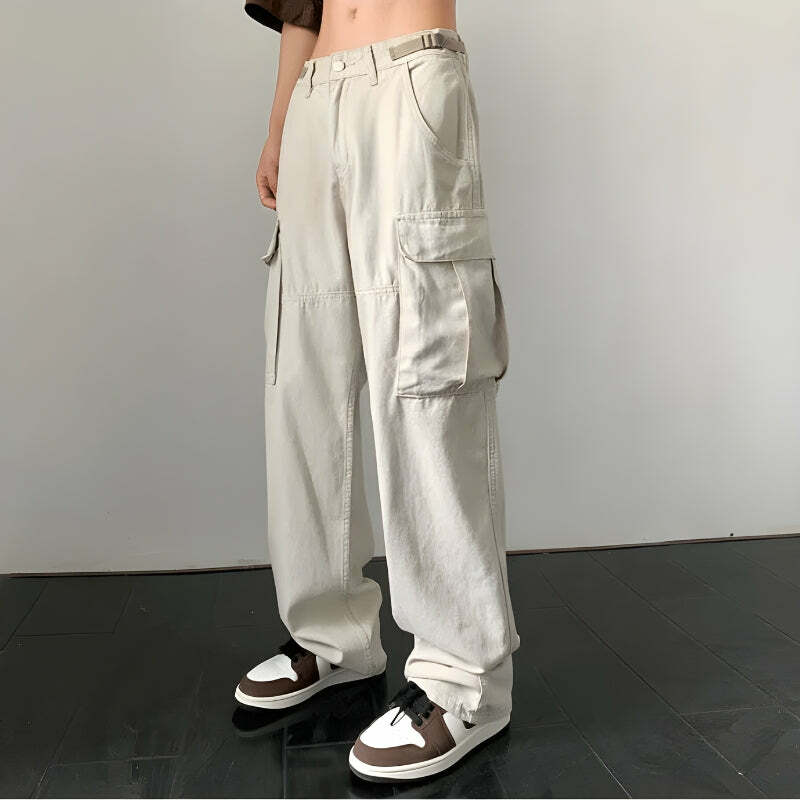 Side Belt Detailed Baggy Cargo Pants - Y2K Fashion & Grunge Aesthetic