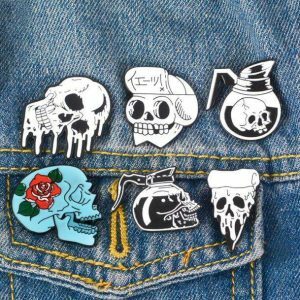 Skull and Bones Y2K Pins for Coquette, Grunge, and Pastel Goth Aesthetics