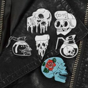 Skull and Bones Y2K Pins for Coquette, Grunge, and Pastel Goth Aesthetics