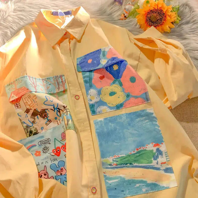 Soft Girl Aesthetic Oil Painting Shirt - Y2K Fashion Cute Tops