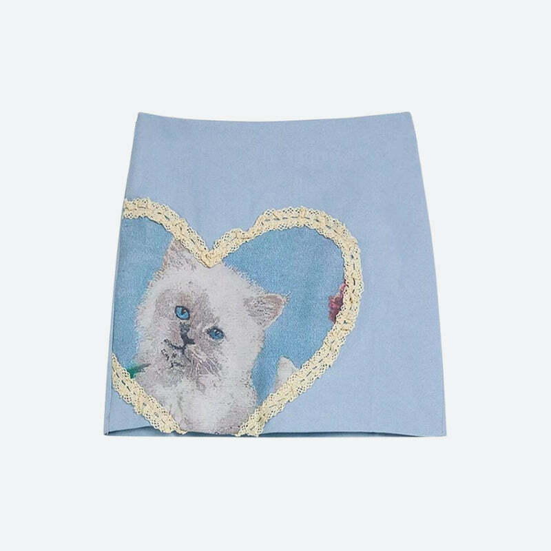 Soft Girl Cat Heart Mini Skirt - Y2K Aesthetic Cute Top & Grunge Style