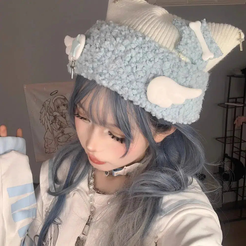 Soft Girl Kawaii Wings Knitted Beanie - Y2K Aesthetic Cute Accessory