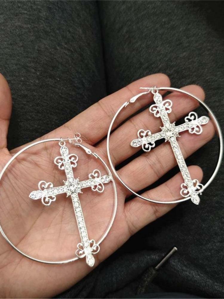 Sparkle Cross Hoop Earrings - Y2K Fashion Accessory for Aesthetic Looks