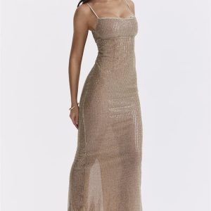 Sparkle Sequined Y2K Maxi Dress for Coquette & Grunge Aesthetic Styles