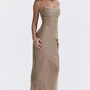 Sparkle Sequined Y2K Maxi Dress for Coquette & Grunge Aesthetic Styles