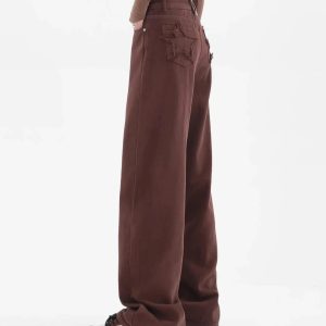 Star Pockets Wide Leg Jeans - Y2K Fashion Meets Grunge Aesthetic Style