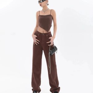 Star Pockets Wide Leg Jeans - Y2K Fashion Meets Grunge Aesthetic Style