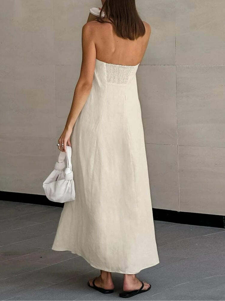 Strapless Linen Midi Dress - Y2K Fashion, Coquette Aesthetic, Cute Tops