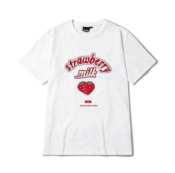 Strawberry Milk T-Shirt - Y2K Aesthetic Cute Top for Grunge & Coquette Styles