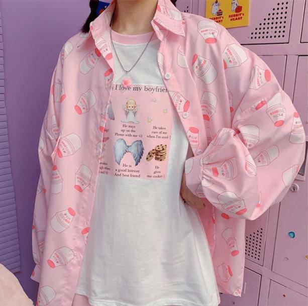 Strawberry Milk Y2K Shirt - Cute Pastel Goth Top for Aesthetic Outfits