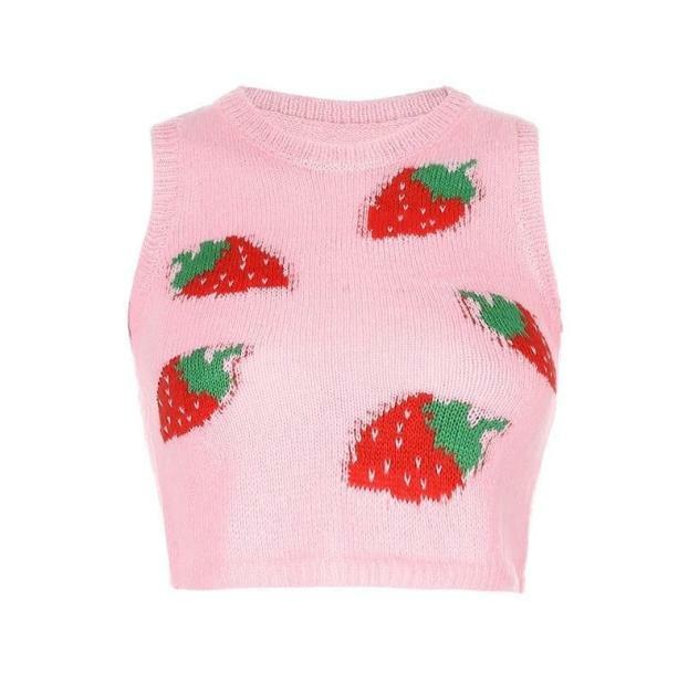 Strawberry Sleeveless Sweater - Y2K Fashion Cute Top for Coquette Aesthetic