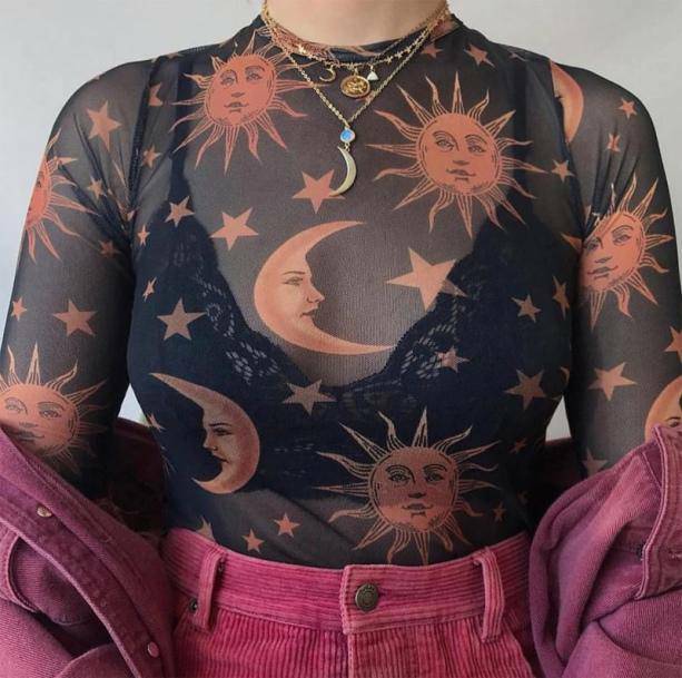 Sun and Moon Y2K Top - Cute Aesthetic for Grunge and Coquette Styles