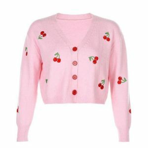 Sweet Cherry Cardigan - Y2K Fashion Essential for Coquette & Grunge Aesthetics