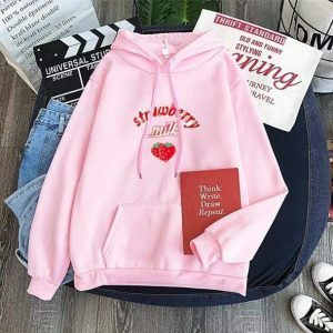 Sweet Strawberry Milk Y2K Hoodie - Cute Pastel Goth Aesthetic Top