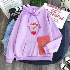 Sweet Strawberry Milk Y2K Hoodie - Cute Pastel Goth Aesthetic Top