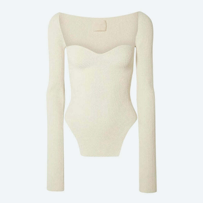 Sweetheart Neckline Knitted Top - Y2K Fashion Cute Aesthetic Tops