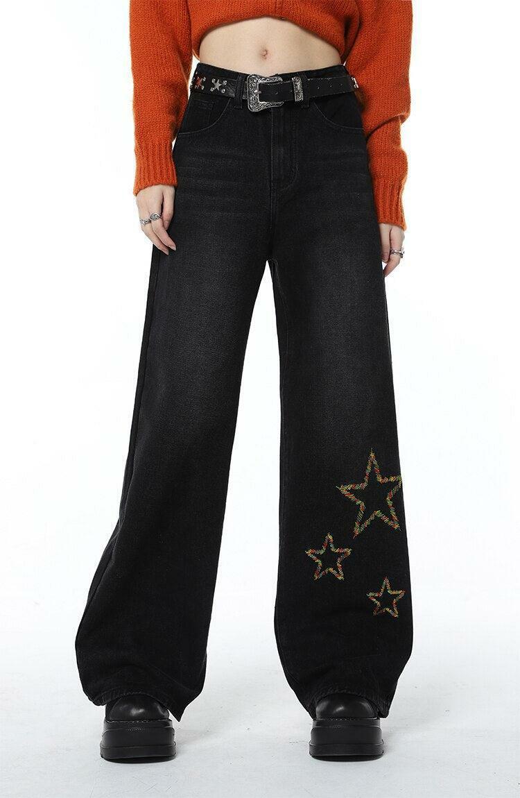 Tinsel Stars Baggy Wide Leg Jeans - Y2K Fashion & Grunge Aesthetic