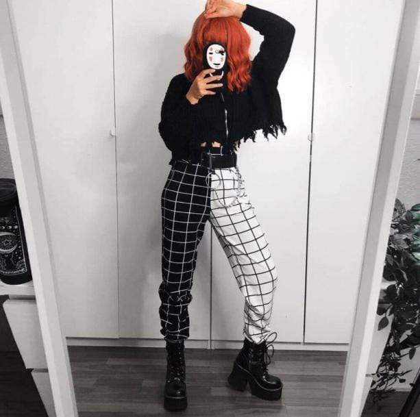 Trendy Black and White Y2K Pants for Grunge and Coquette Aesthetic