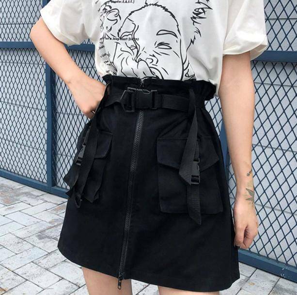 Trendy Black Cargo Skirt - Y2K Fashion, Grunge Aesthetic, Cute Tops