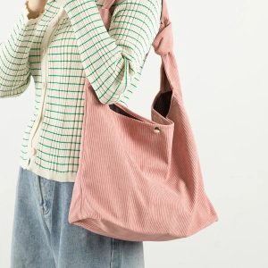 Trendy Corduroy Hobo Shoulder Bag for Y2K Fashion & Aesthetic Outfits