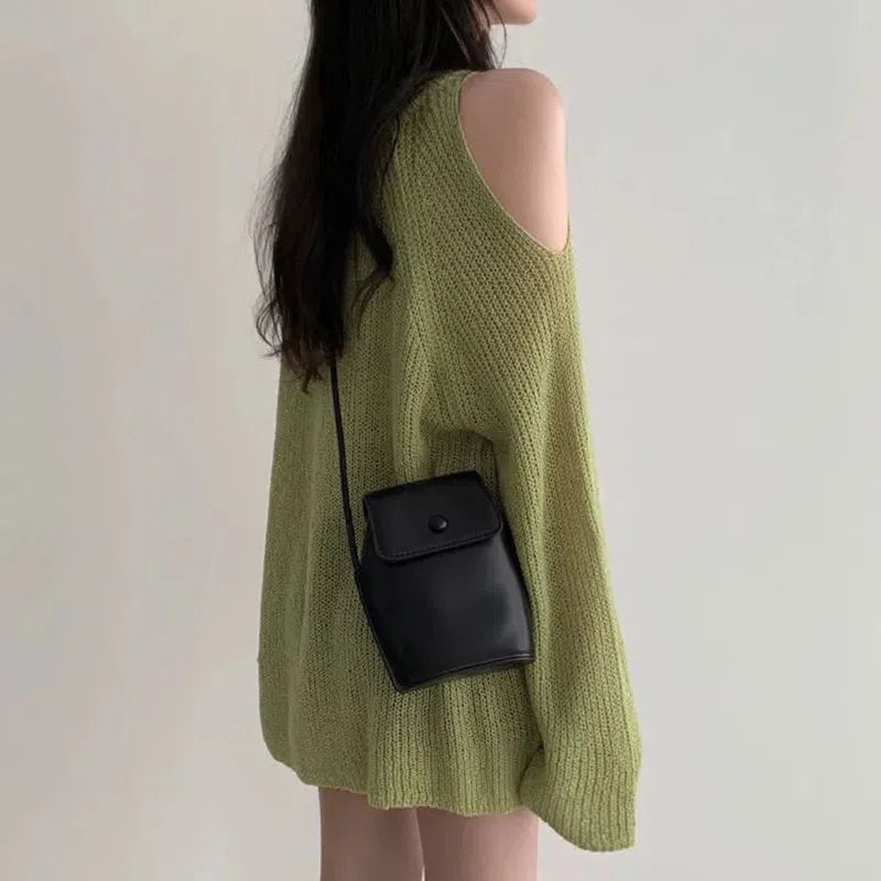 Trendy Cut-Out Shoulder Loose Knit Sweater for Y2K Aesthetic Lovers